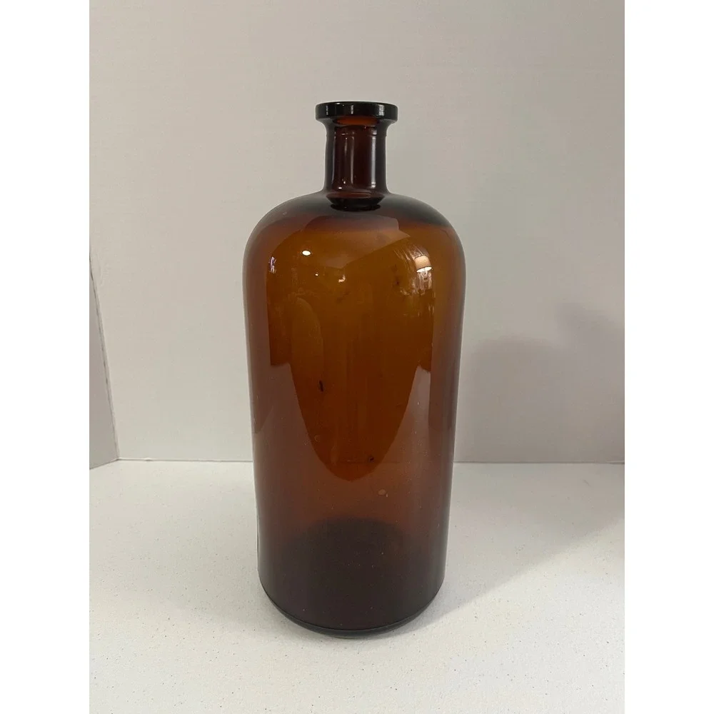 Vintage Amber Glass Bottle Apothecary Style Tall Storage Display Vase